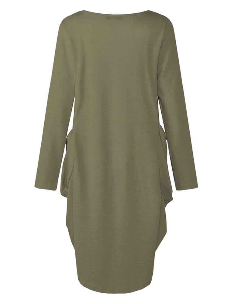 Rfecccy Womenâ€™s Wife Mom Boss Tunic Dress Long Sleeve Oversize Baggy Causal Loose Dress with Big Pockets Green - Image 2